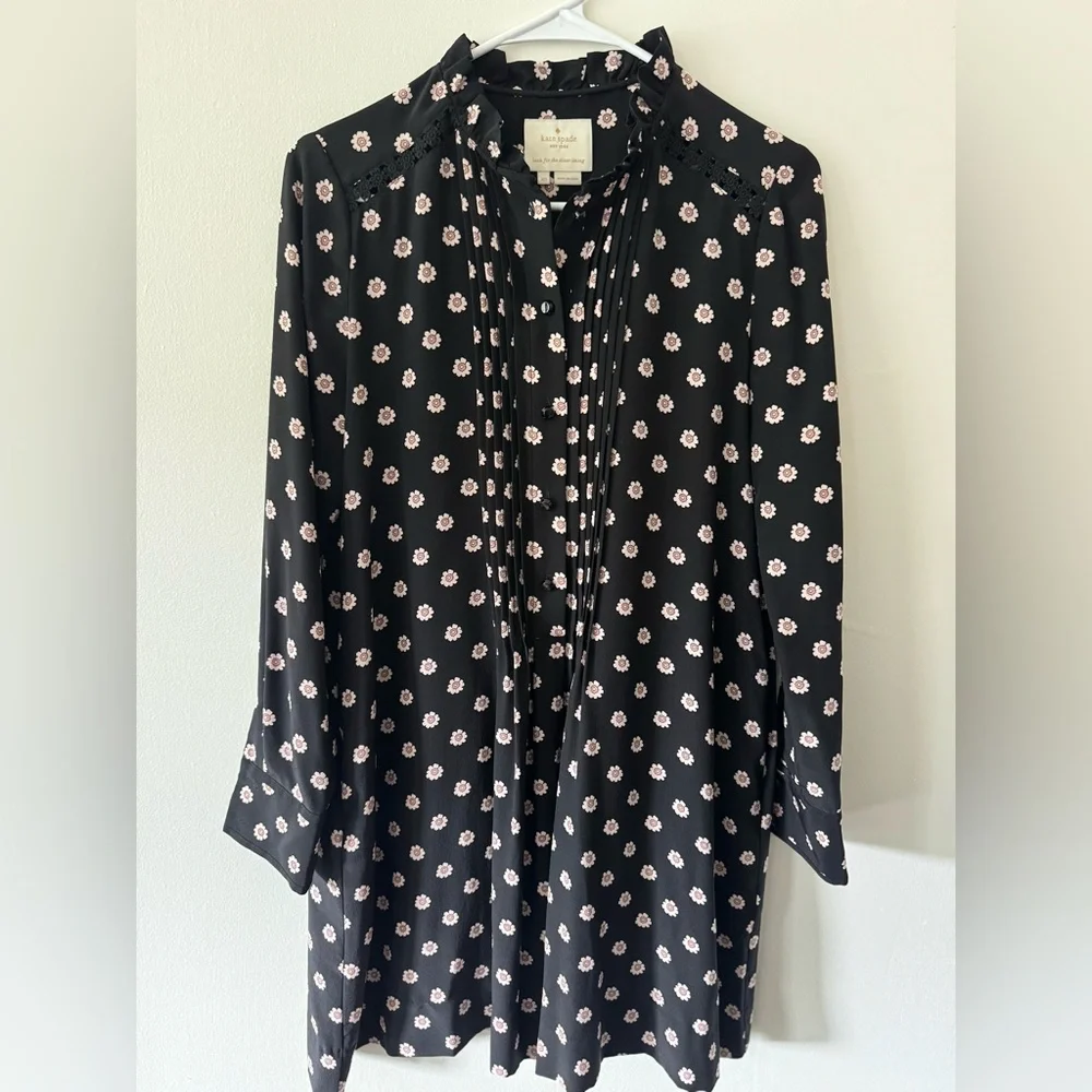 Kate Spade Silk Ditsy Floral Ruffle Neck Long Sleeve Dress XS NWOT